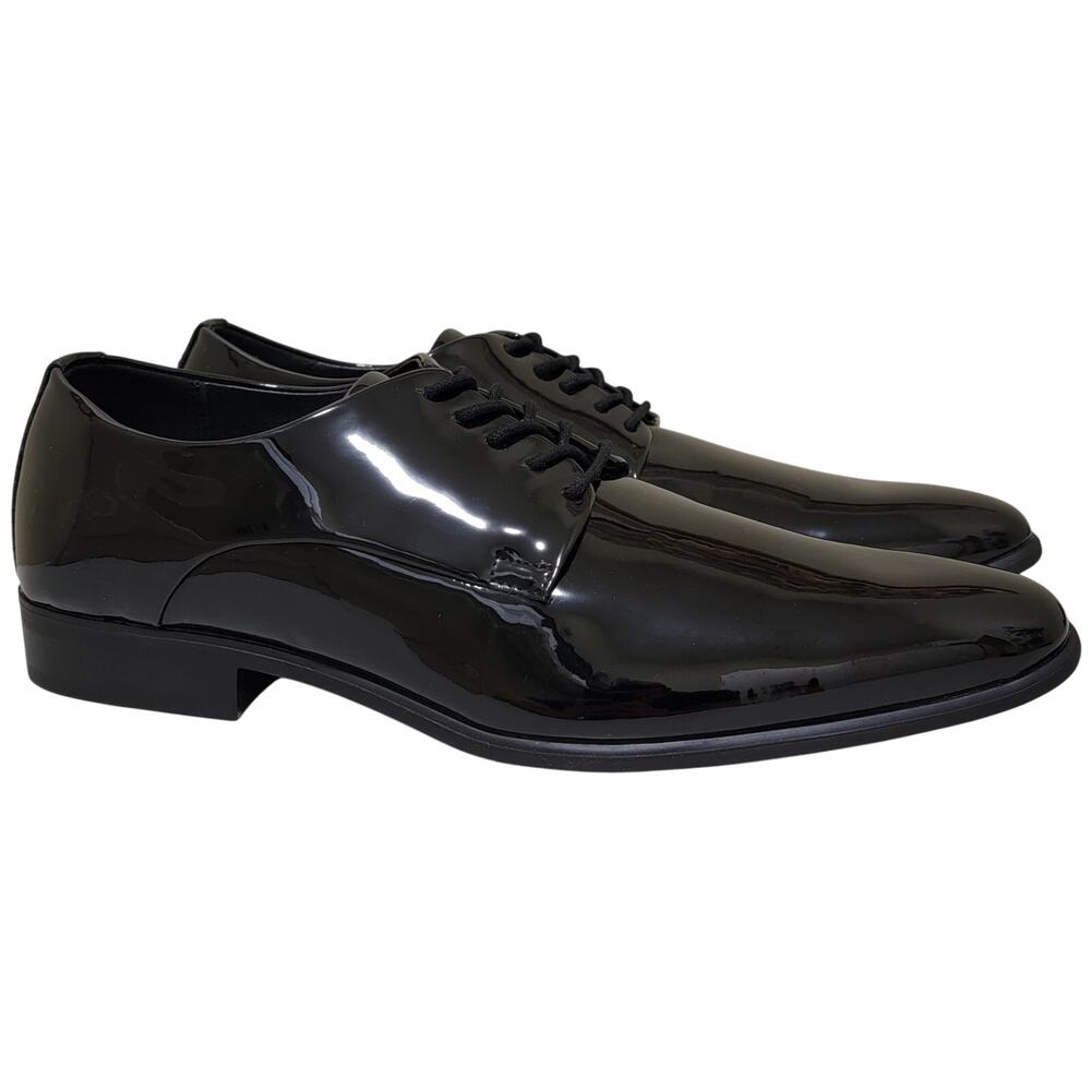 Alfani Men Walkerr Plain Toe Derby Oxfords Size US 11M Black Patent Faux Leather